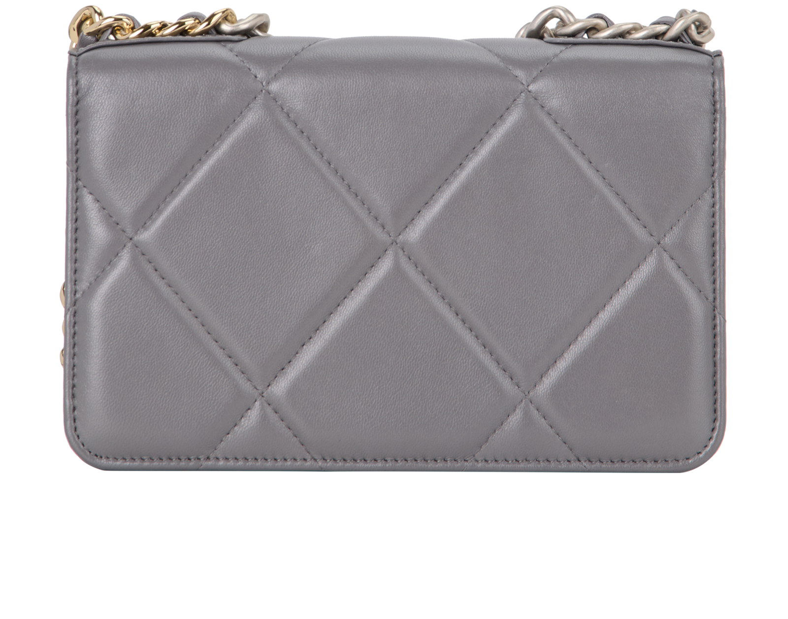 19 Wallet On Chain, &pound;2,750, Handbags, Grey, Lambskin Leather, Back view
